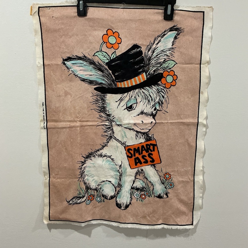Vintage Wesco Reltex Smart Ass Donkey Fabric Panel Novelty Pillow Wall Hanging